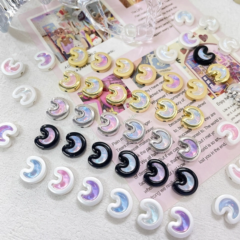 Accesorios de Joyería DIY Cuentas de Luna Creciente de Aleación Incrustación Concha Iridiscente Cuentas Sueltas para Collares