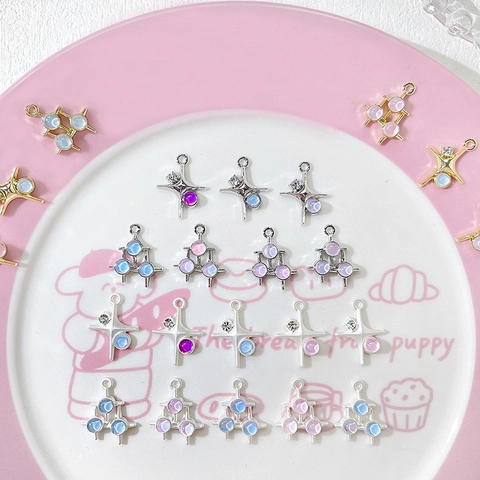 Ins Sweet Alloy Starry Sky Star Cross Pendants For DIY Jewelry Making Gold Silver Plated Zirconia Resin Charms Necklace Accessories