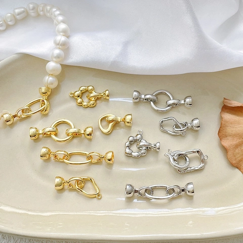 14K Vergoldete Kupfer OT-Verschluss Verbinder Für DIY Schmuckherstellung Unregelmäßiges Herz Runde Künstliche Perlenkette Armband Endschließe