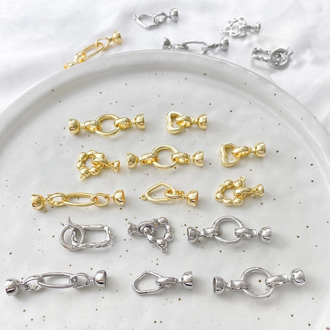 14K Vergoldete Kupfer OT-Verschluss Verbinder Für DIY Schmuckherstellung Unregelmäßiges Herz Runde Künstliche Perlenkette Armband Endschließe
