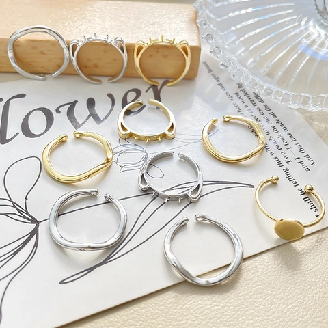 DIY 18K Gold Plated Copper Open Adjustable Ring Base For Jewelry Making Findings With Artificial Pearl Peg Cat Ear Design For Women