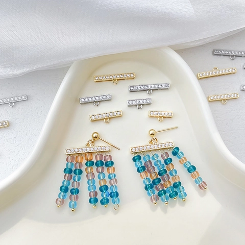 Fabricación de Joyas DIY Cobre Chapado en Oro 14K Circonia Micro Pave Barra Colgante Conector Componentes Para Collar Pulsera Pendientes