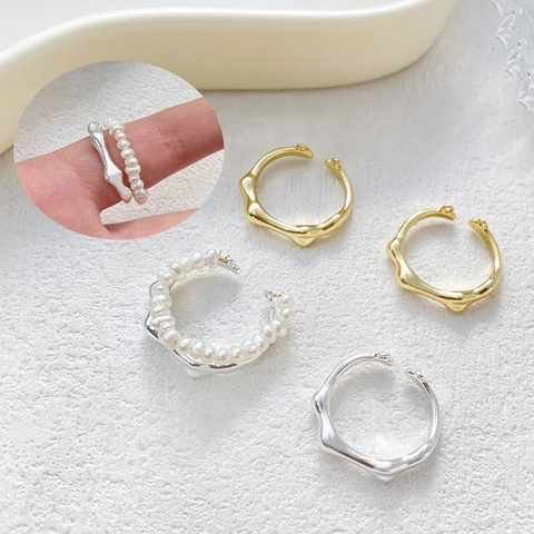 14k Vergoldet Kupfer Bambusknoten Offener Ring Für Damen Minimalistisch Unregelmäßig Flüssigmetall Verstellbarer Fingerring Schmuck Zubehör