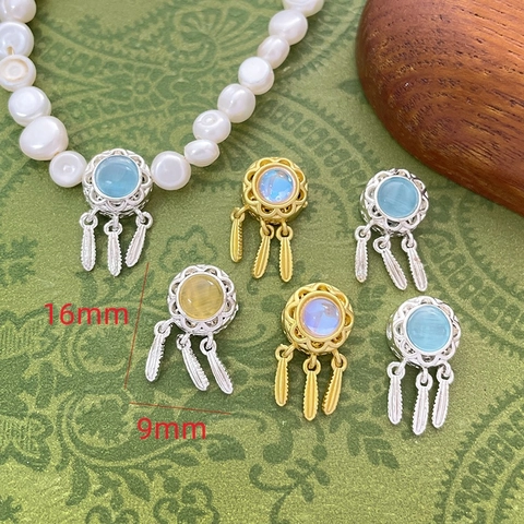Copper Dreamcatcher Tassel Pendants With Rhinestone Feather Charms For DIY Necklace Bracelet Earring Jewelry Making Women