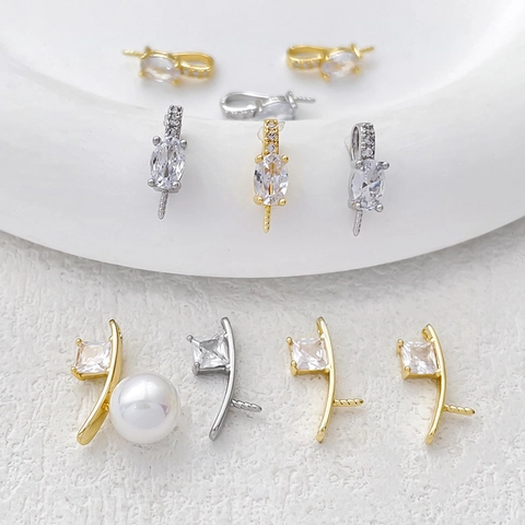 Koperen 14K Vergulde Zirconia Ingelegde Hanger Zetting Voor Parel DIY Sieraden Maken Ketting Armband Accessoire