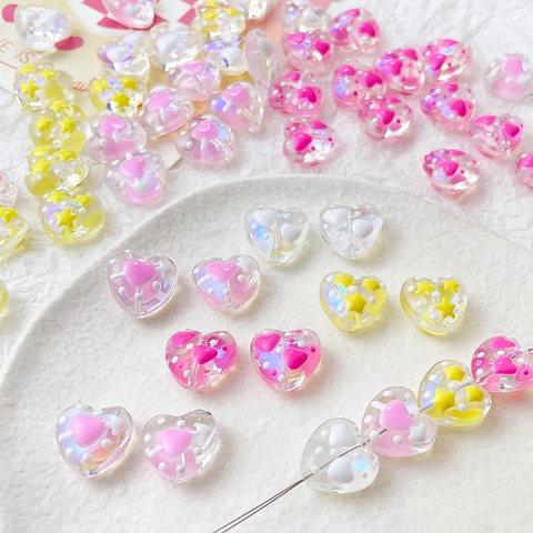 Heart Shaped DIY Beads Transparent Artificial Crystal Beads With Star Pattern For Jewelry Making Handcrafted Craft Materials
