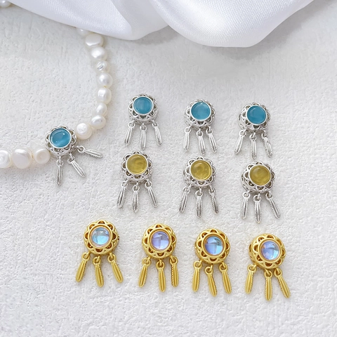 Copper Dreamcatcher Tassel Pendants With Rhinestone Feather Charms For DIY Necklace Bracelet Earring Jewelry Making Women