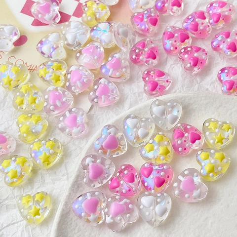 Heart Shaped DIY Beads Transparent Artificial Crystal Beads With Star Pattern For Jewelry Making Handcrafted Craft Materials