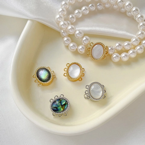 18K Gold Plated Copper Magnetic Clasp For Jewelry Making Mother Of Artificial Pearl Shell 3-Hole Connector For Necklace Bracelet DIY
