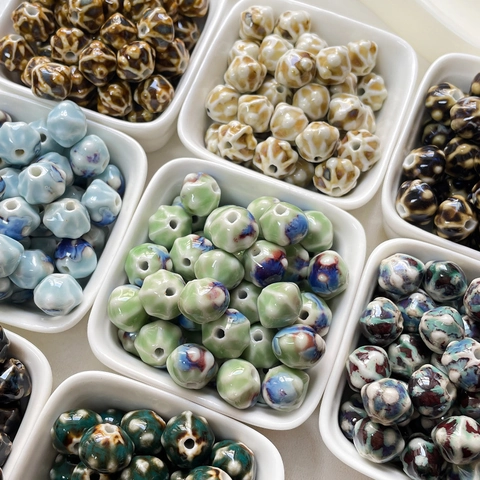 Handmade Vintage Ceramic Beads Glazed Pumpkin Lantern Shape For DIY Jewelry Making Bracelet Necklace Crafting Accessory