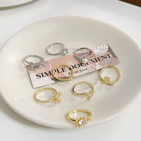 Copper DIY Ring Base Settings Gold Silver Plated Rhinestone Flower Bowknot Adjustable Ring Findings Women Jewelry Making