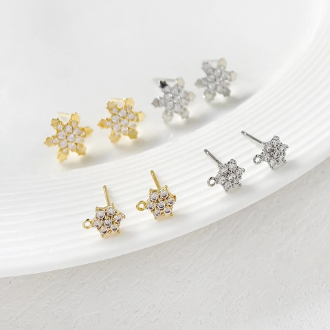 Copper Zirconia Snowflake Stud Earrings With 925 Sterling Silver Earring Post DIY Jewelry Making Findings For Women Flower Earring Parts