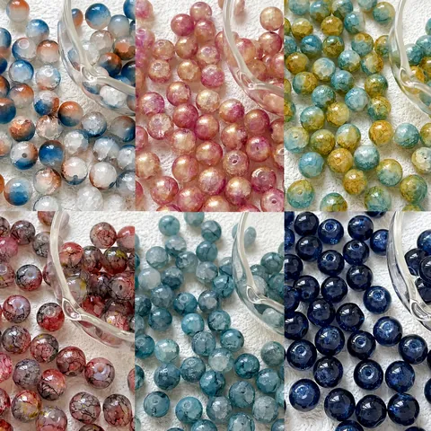 DIY Crackle Glass Round Beads Lampwork Loose Beads For Handmade Jewelry Making Bracelet Necklace Accessories Findings Handicrafts