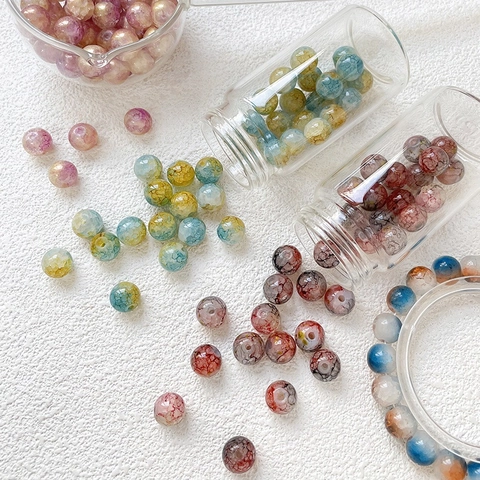 DIY Crackle Glass Round Beads Lampwork Loose Beads For Handmade Jewelry Making Bracelet Necklace Accessories Findings Handicrafts