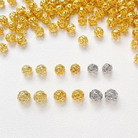 Perles d'Espacement Rondes Creuses en Cuivre Plaqué Or Véritable 14k 18k Maillage Matériel de Fabrication de Bijoux DIY Bracelet