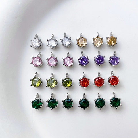 Koperen Zirconia Hanger Kroonzetting Rond Geslepen Charm Voor DIY Sieraden Maken Verguld Ketting Armband Accessoires