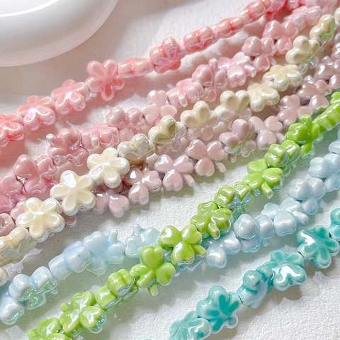 Ceramic Flower Clover Loose Beads For DIY Jewelry Making Macaron Color Glazed Spacer Beads For Bracelet Necklace Earring