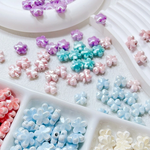 Ceramic Flower Clover Loose Beads For DIY Jewelry Making Macaron Color Glazed Spacer Beads For Bracelet Necklace Earring