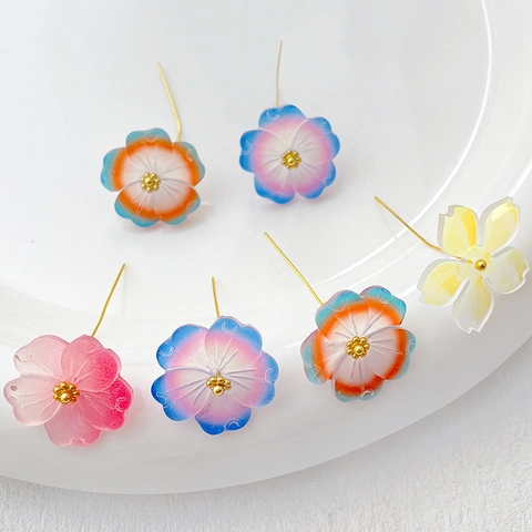Gold Plated Alloy Resin Flower Stud Earrings Vintage Baroque Gradient Petal DIY Jewelry Making Accessories For Women