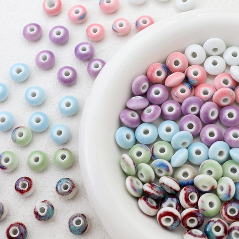 Vintage Kiln Glaze Ceramic Abacus Beads For Handmade Jewelry Making DIY Bracelet Necklace Donut Shape Glazed Porcelain Beads