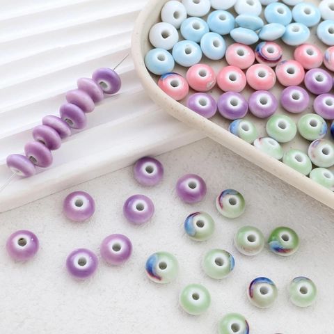 Vintage Kiln Glaze Ceramic Abacus Beads For Handmade Jewelry Making DIY Bracelet Necklace Donut Shape Glazed Porcelain Beads