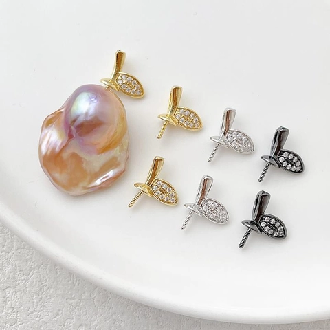 Ciondolo Inserimento Perla Forma di Foglia Intarsiato Zirconia Fai-da-Te Gioielli Accessori Rame Foglia per Collana Orecchino