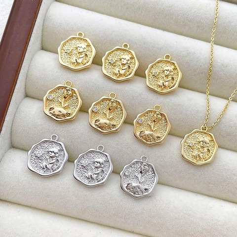 Copper Little Prince Rose Pendant For DIY Jewelry Making Accessories Real Gold Plated Coin Embossed Rhinestone Charms