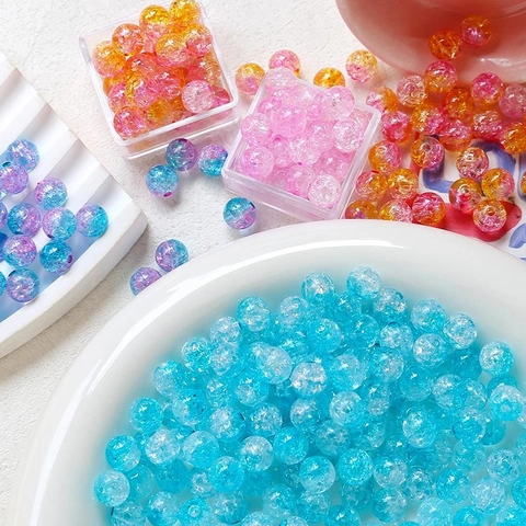 Size 8 Crackle Glass Beads For Jewelry Making Round DIY Handmade Bracelet Necklace Craft Accessories Round Beads 10 Pieces