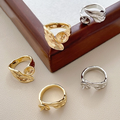 Base per Anello in Rame Irregolare Barocco Placcato Oro 14K Semplice Anello Aperto Regolabile Texture Lava per Creazione Gioielli