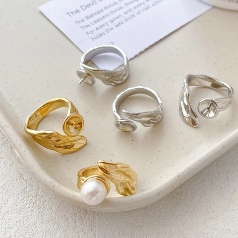 Base per Anello in Rame Irregolare Barocco Placcato Oro 14K Semplice Anello Aperto Regolabile Texture Lava per Creazione Gioielli