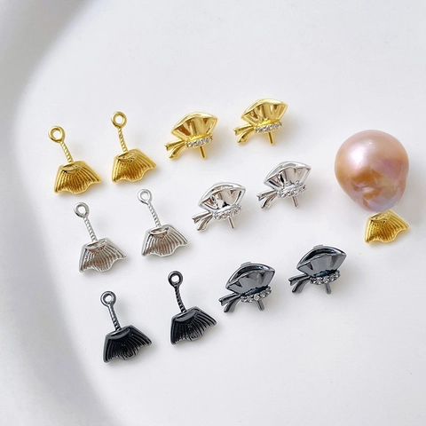 Gold Plated Copper DIY Jewelry Accessories Zirconia Inlaid Fish Tail Fan Shape Bow Knot Pendant Findings For Handmade Jewelry