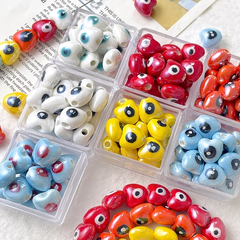 Handmade Heart Evil Eye Ceramic Beads Colorful Glazed Loose Spacer Beads For DIY Jewelry Making Bracelet Necklace Earring