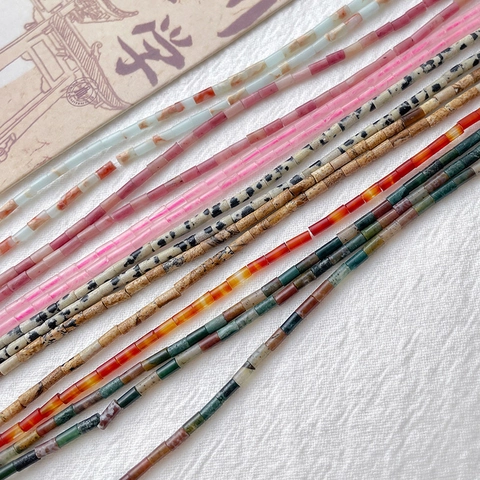 Natural Stone Cylinder Tube Beads For DIY Jewelry Making Agate Rose Quartz Loose Beads For Handcrafted Bracelet Necklace Accessories