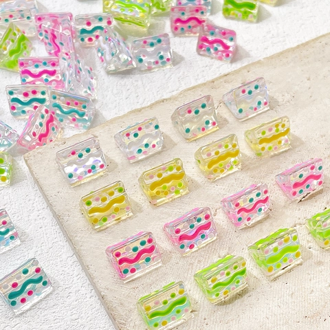 Hand Painted Glass Lampwork Beads Dopamine Polka Dot Striped Rectangular Triangle DIY Jewelry Bracelet Necklace Material