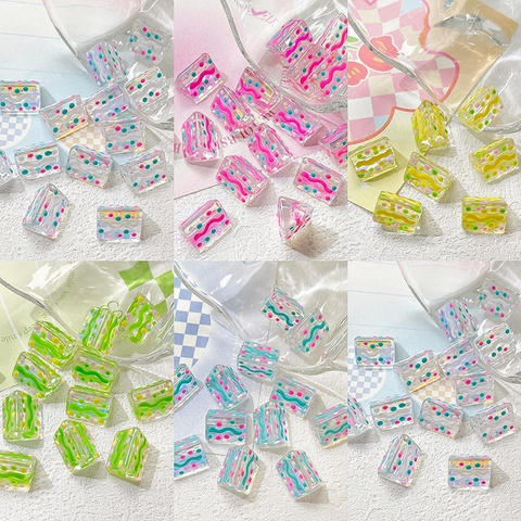 Hand Painted Glass Lampwork Beads Dopamine Polka Dot Striped Rectangular Triangle DIY Jewelry Bracelet Necklace Material