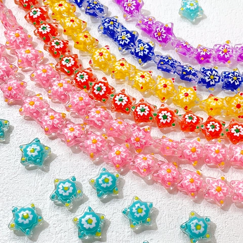 Hand Painted Star Glass Beads Flower Millefiori Style Pentagram Lampwork Spacer Beads For DIY Bracelet Jewelry Making Material