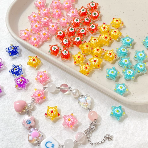 Hand Painted Star Glass Beads Flower Millefiori Style Pentagram Lampwork Spacer Beads For DIY Bracelet Jewelry Making Material