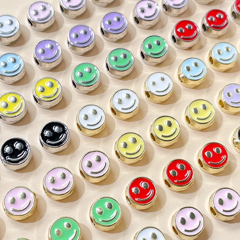 Colorful Alloy Enamel Smiley Face Beads For DIY Jewelry Making Bracelet Necklace Accessories Handcrafted Spacers