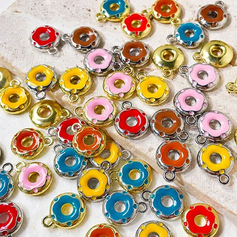 DIY Alloy Donut Pendants Colorful Enamel Drip Oil Charms For Necklace Bracelet Earrings Jewelry Making Findings Accessories
