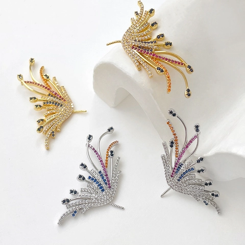 DIY Copper Gold Plated Rhinestone Wing Pendants For Jewelry Making Elf Wing Baroque Accessories Women Fashion Earring Material Pair
