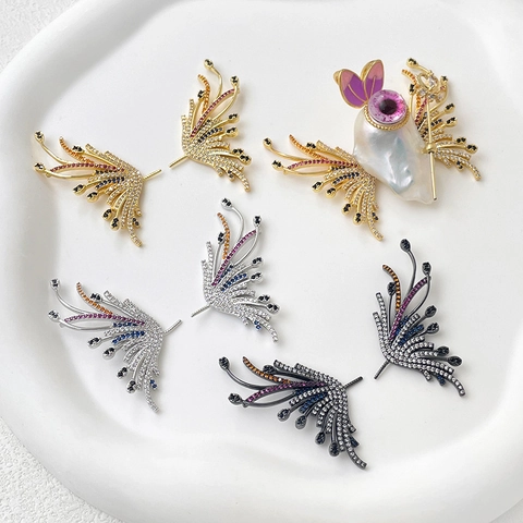 DIY Copper Gold Plated Rhinestone Wing Pendants For Jewelry Making Elf Wing Baroque Accessories Women Fashion Earring Material Pair