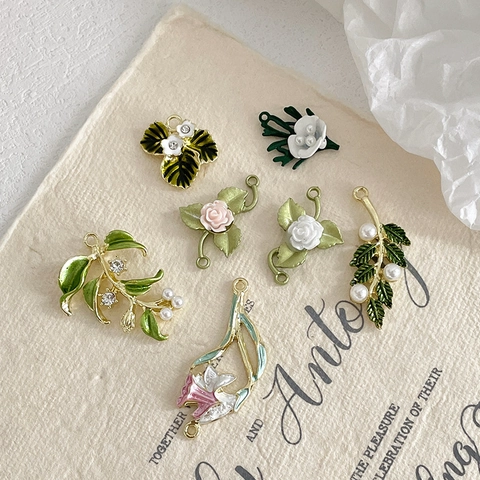 Legierung Emaille Blumen Blatt Charms Für DIY Schmuckherstellung Halskette Armband Ohrring Anhänger Rose Lilie Blume Zubehör