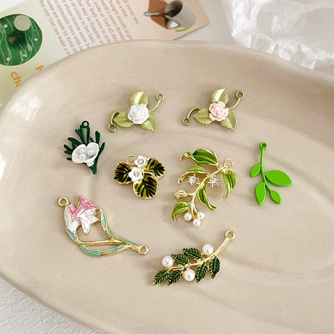Legierung Emaille Blumen Blatt Charms Für DIY Schmuckherstellung Halskette Armband Ohrring Anhänger Rose Lilie Blume Zubehör