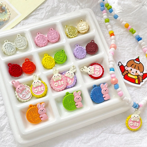 Mid-Autumn Festival Rabbit Mooncake Zinc Alloy Enamel Pendants DIY Jewelry Making Charms For Bracelet Necklace Accessories