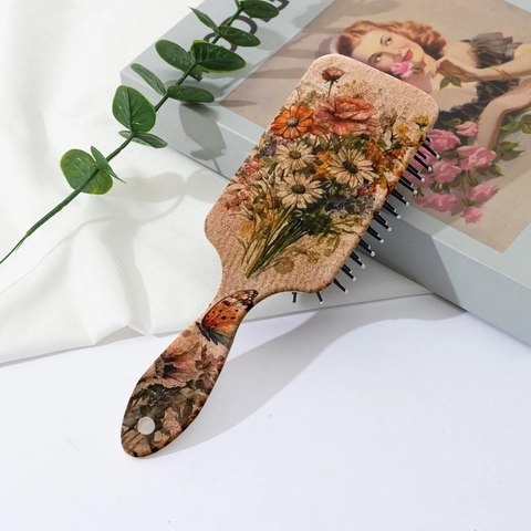 Spazzola per Capelli Massaggio con Cuscino d'Aria Motivo Floreale Vintage Stampa Farfalla Pettine Districante Professionale per Donna