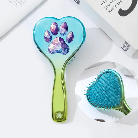 Mini Spazzola per Capelli a Cuscino d'Aria Portatile a Forma di Cuore Pettine per Massaggio Galvanico Sfumato Con Motivo a Zampa d'Orso Donna