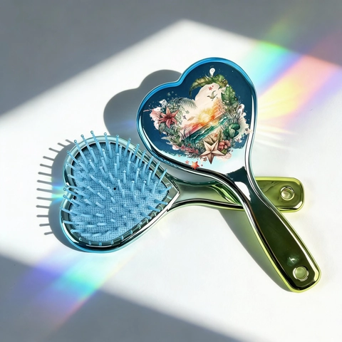 Herzförmige Luftkissen Massage Haarbürste Galvanisierter Verlauf Entwirrungskamm Strand Sonnenuntergang Damen Styling Tool