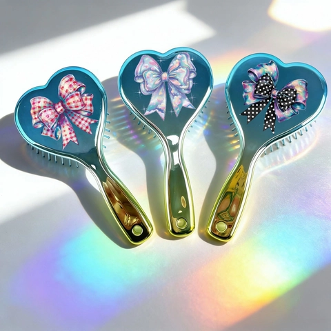 Heart Shaped Gradient Electroplated Air Cushion Hair Brush ABS Massage Hairbrush With Bowknot Print For Women