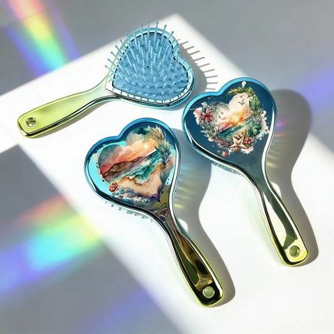 Herzförmige Luftkissen Massage Haarbürste Galvanisierter Verlauf Entwirrungskamm Strand Sonnenuntergang Damen Styling Tool