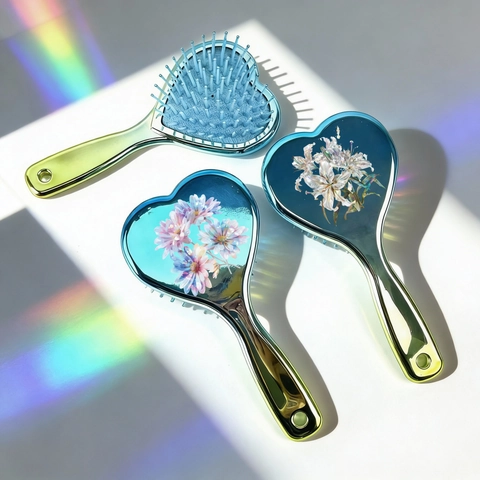 Herzförmiger Luftkissenkamm Galvanisierter Verlauf Blumenmuster Kopfhaut Massagebürste Tragbares Haarstyling Tool Für Damen